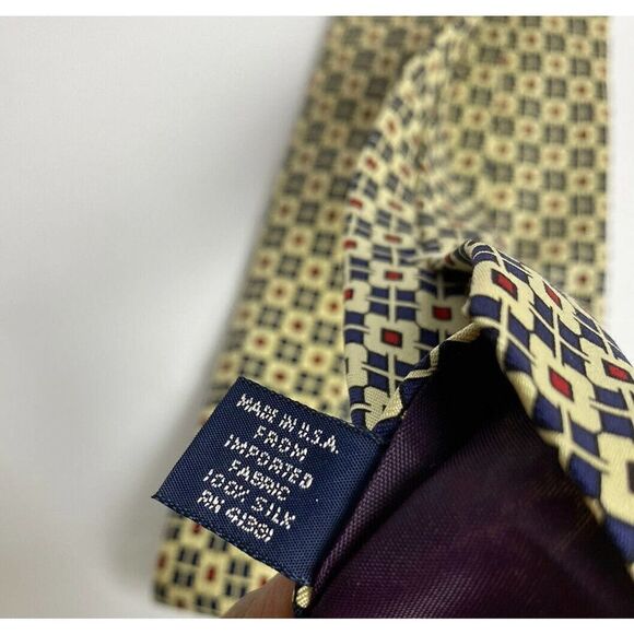 Polo Ralph Lauren Tie Yellow Blue Check Boxes Geometric 100% Silk Logo Classic - Picture 3 of 10